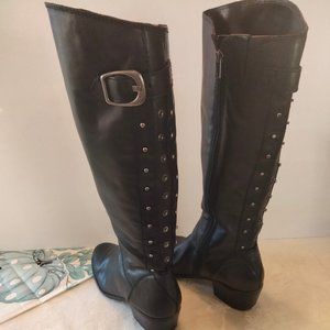 Arturo Chiang Size 9.5 Riding Black Leather Boots